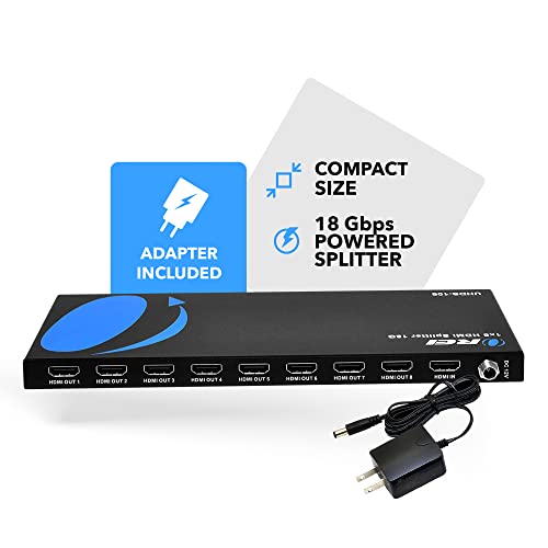 OREI 1x8 2.0 HDMI Splitter 1 in 8 Out Ports with Full Ultra HDCP 2.2, 4K at 60Hz & 3D Supports EDID Control - Upto 30 Feet HDMI Cable | OREI 1x8 2.0 HDMI Splitter 1 in 8 Out Ports With Full UltraHD 4K@60Hz, HDCP 2.2, 3D Support, EDID Control - size: 1x8 -