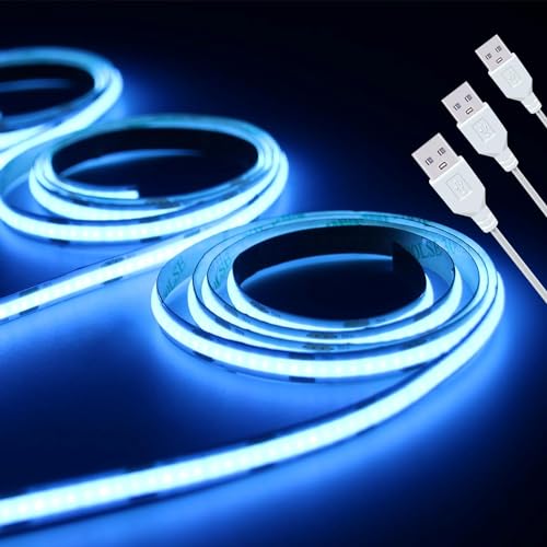 LED Strip Lights, ICE Blue,Short,Small,5V USB COB 320 LEDs (3.28FT/3Pack) | 5W Not Dimmable High Brightness, Flexible Thin Design, Home DIY Display Cabinet Commercial Decoration TV Lights - color: 3.28FT/ICE BLUE*3