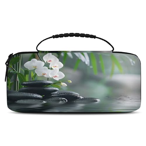BICUUZHI Zen Stone Orchid Floral Carrying Case Compatible with Nintendo Switch OLED Model 2021/Switch 2017, Portable Travel Carry Case with 20 Games Cartridges for Accessories & Games - color: Multicolor 17, size: Small