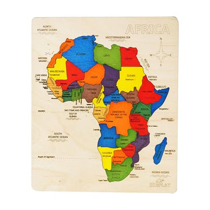 EKOPLAY’s Africa MAP Wooden Puzzle for Kids, 31 Piece Jigsaw Puzzle for School Kids, Learning Educational Toys Gifts for Boys Girls 4+ Years. - style: Africa Map