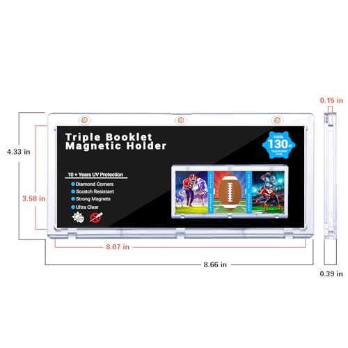 2-Pack Triple Booklet Magnetic Card Holders for Collection Display | Inner Size:8.07"×3.58"×0.15", Triple Strong Magnet, UV Protection, Booklet One Touch Case Fits Triple Booklet Card Collection - size: 2ct 201mm Booklet Holder