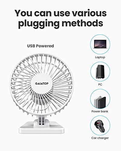 Gaiatop USB Desk Fan, Small But Powerful, Personal Portable Quiet 3 Speeds, Adjustable Mini Table Desktop fan for Cooling Home Office Car Summer Travel Gifts White - color: Pure White