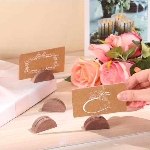 Colingmill 24 Pcs Wooden Table Number Stands with Tented Cards,Brown | Wedding Table Name Holder Semicircular Design Place Card Holders for Retail Shop Wedding Party Events - color: Brown