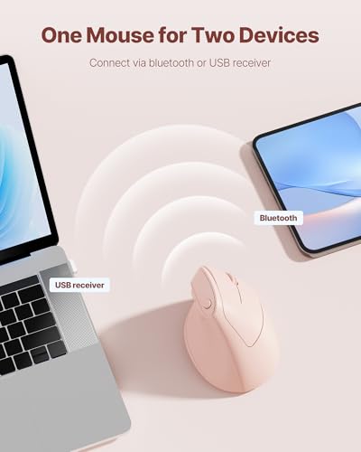 Ergonomic Mouse, USB+Bluetooth Dual Connection, Wireless Vertical Mouse for Reducing Wrist Pain, 1000/1600/2400 DPI, Ergo Mouse with Quiet Click for Windows Mac OS PC Computer Laptop, Pink - color: Pink