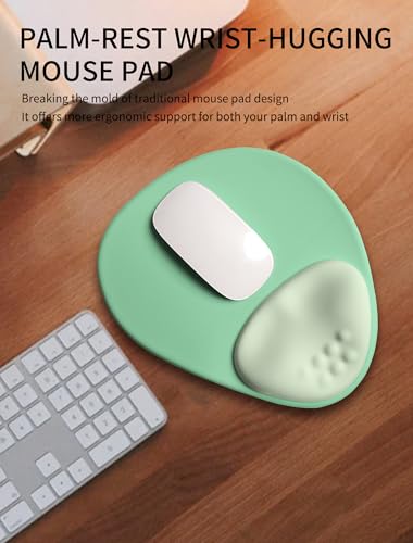 Palm-Rest and Wrist-Hugging Mouse Pad Wrist Rest, Ergonomic Wrist Support with Curve Fitting Cushioned Memory Foam for Carpal Tunnel Pain Relief, 9.9 x 8.3 Inch, Minty Green - color: Minty Green