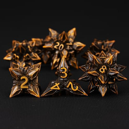DND Dice Set Metal,Polyhedral D&D Metallic Heterotypic D and D Dice with Cracks for Dungeons and Dragons RPG TTRPG 7-Die Set with Gift (Heterotypic, Heterotypic-Ancient Gold) - color: Heterotypic-ancient Gold, style: Heterotypic