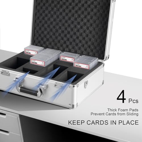 Graded Card Storage Box – Aluminum Alloy Trading Cards Storage Box with Combination Lock - Holds 140+ Graded Cards, Sports Card Case, Fits PSA, CSG, BGS (Silver) - color: Silver