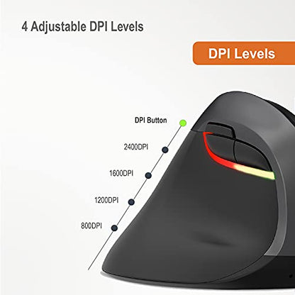 J-Tech Digital Ergonomic Left Hand Mouse with Wireless Connection, AA Battery, 2.4GHz Nano Transceiver, 800, 1200, 1600, 2400 Adjustable DPI; Compatible with Windows and MAC OS [V628ML] - size: Wireless Ergonomic Left Hand Mouse