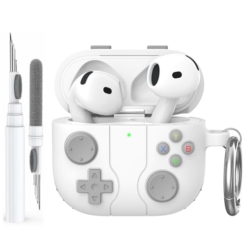 AhaStyle AirPods 4 Case Cover with Cleaning Kit Retro Handheld Game Console Design for AirPods 4th Generation Case Soft Silicone Protective Cover Skin for Apple AirPods 4 2024 Charging Case (White) - color: White, size: AirPods 4 Case