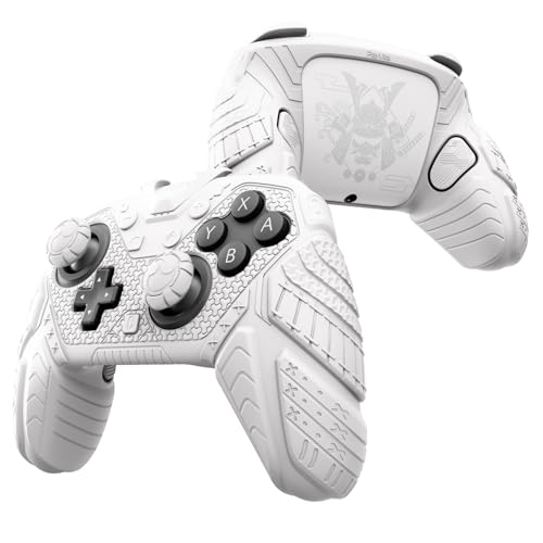 PlayVital for Nintendo Switch 2 Pro Controller Skin Cover – Samurai Armor Edition Silicone Case for Switch 2 Pro Controller with Back Button Caps & Thumb Grip & Sticker, Shockproof - White - color: White