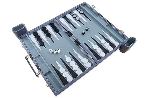 Backgammon Set - Classic Board Game with Premium PU Leather Case - Portable Travel Strategy Backgammon Game Set for Adults, Kids Family Game Night, Vacation & Gifts (18inch Large, Gray) - color: Gray, style: 18inch