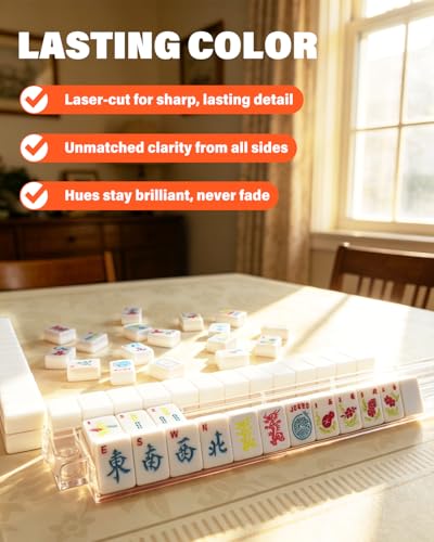 1.2" American Mahjong Tile Set, 166 Tiles + 4 Dice, Mahjong Tiles Only | Scratch-resistant melamine design,Clear engraved symbols, Easy handling, Long-lasting durability, Ideal gift for players - color: White