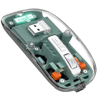 A.JAZZ Wireless Bluetooth5.1&2.4G Mini Lightweight Mouse,Transparent Clear Cool,Rechargeable Silent Computer Mice,Nano USB C Receiver,LED Battery Magic Silm for Office/PC/Mac/Laptop/Apple/ipad(Green) - color: Green