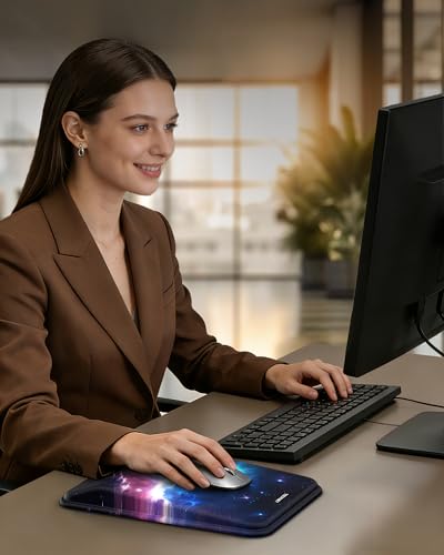 Ergonomic Mouse Pad with Wrist Rest, Mousepad with Wrist Support with Built-in Memory Foam and Ergonomic Slope Design Relieves Carpal Tunnel Syndrome Pain，Desk Computer Office Gaming Mouse Pads - color: Universe