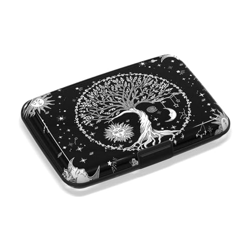 Small Credit Card Holder, RFID Blocking Slim Wallet Business Metal Aluminum Hard Case for Women Men, Cool Star Moon Tree - color: Cool Star Moon Tree