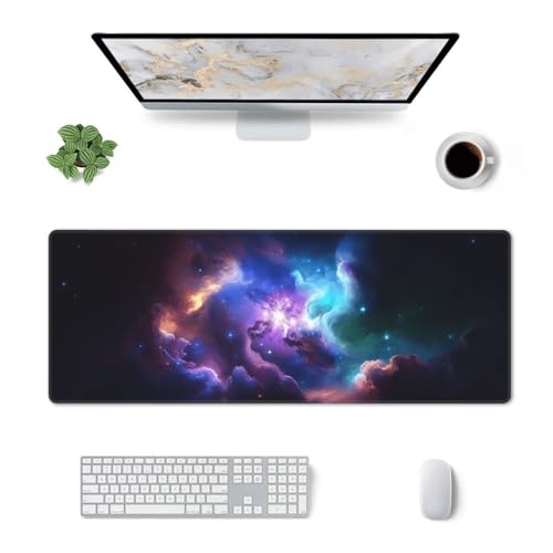 Large Gaming Mouse Pad Desk Mat, Blue Purple Galaxy Extended Keyboard Mouse Pad Mousepad with Non-Slip Base and Stitched Edge Mouse Mat Desk Pad Mouse Pads for Desk Home Office, 31.5 x 11.8 - color: Blue Purple Galaxy