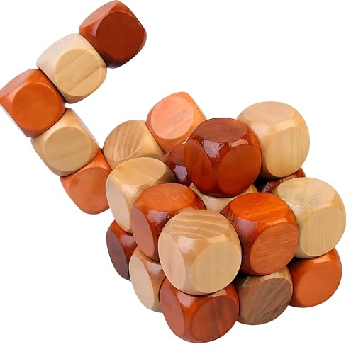 MAGIKON Brain Teaser Cube Puzzle Toy, Snake Cube Wooden 3D Puzzle | Wood, two-tone colors, snake cube design, smooth gliding, logic puzzle, for kids adults, spatial awareness toy