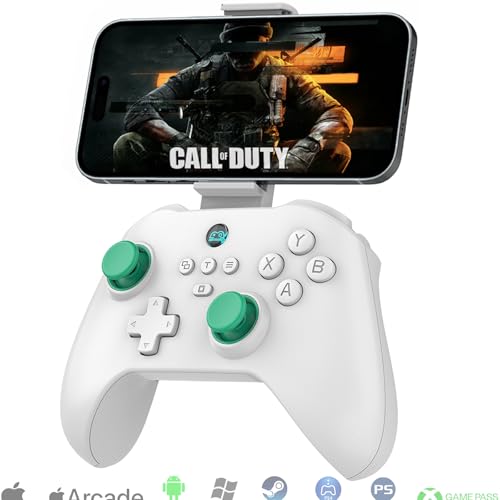 Megadream Mobile Game Controller for iPhone iPad, Wireless Android Gamepad - PS Remote Play, Xbox Cloud, Steam Link, GeForce Now, MFi Arcade Games, Micro & Hall Trigger, with Phone Clip, White - color: White
