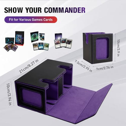 TiMOVO MTG Deck Box, Magnetic Trading Card Storage Case, Black+Purple | Holds 400+ Sleeveless Cards, 4 Dividers & Dice Tray, 2 Detachable Commander Card Deck Boxes, For Magic Game Cards - color: Black & Purple