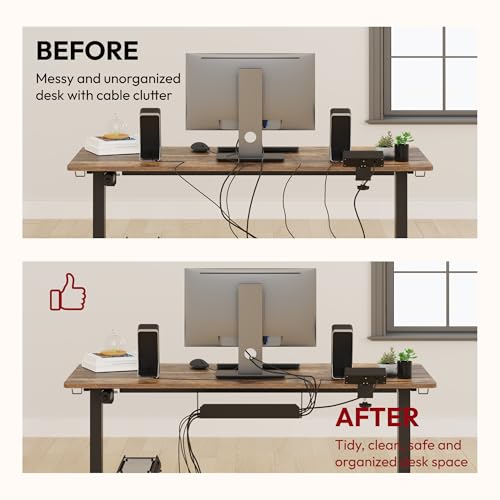 SANODESK Electric Standing Desk with Desk Clamp Power Strip 48"x 24" Whole-Piece Desktop Height Adjustable Stand Up Desk with Cable Management Sit Stand Home Office Desk Black Frame/Rustic Brown Top - color: Black Frame+rustic Brown Top, size: 48"x24"
