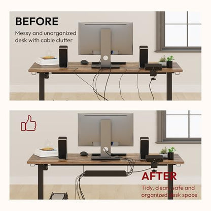 SANODESK Electric Standing Desk with Desk Clamp Power Strip 48"x 24" Whole-Piece Desktop Height Adjustable Stand Up Desk with Cable Management Sit Stand Home Office Desk Black Frame/Rustic Brown Top - color: Black Frame+rustic Brown Top, size: 48"x24"