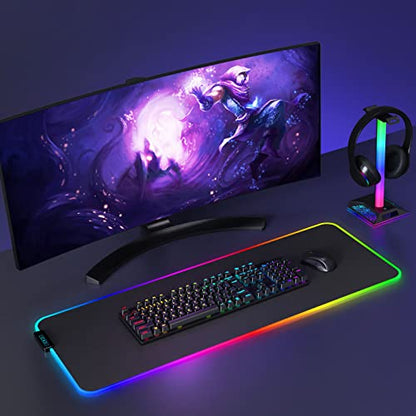 Hcman Headphone Stand Gaming Headset Holder RGB PC Gaming Accessories for Desk, Cool LED Headset Stand with 2 USB Charger for Gamer, Black | PC Accessories for Desk, Cool LED Headset Stand with 2 USB Charger for Gamer, Black