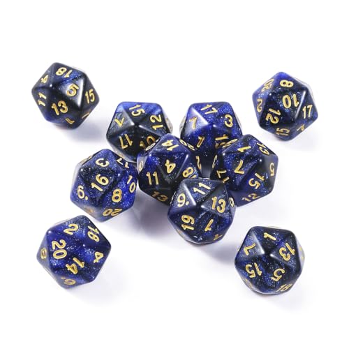 10 Pieces Polyhedral Dice Set D20 Dice 20mm Acrylic 20 Sided Game Dice for Dungeons and Dragons RPG MTG DND Dice Table Games (Starry Blue Black) - color: Starry Blue Black