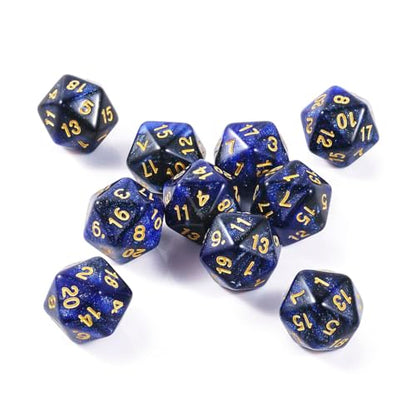 10 Pieces Polyhedral Dice Set D20 Dice 20mm Acrylic 20 Sided Game Dice for Dungeons and Dragons RPG MTG DND Dice Table Games (Starry Blue Black) - color: Starry Blue Black