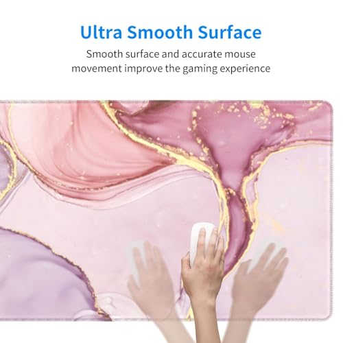 Large Mouse Pads for Desk, Extended Marble Gaming Mousepad for Women Office Gifts, Funny XL Big Stitched Waterproof Nonslip Computer Mats Deskmat for Keyboard, (Pink, 31.5 * 11.8 in) - color: Pink Marble