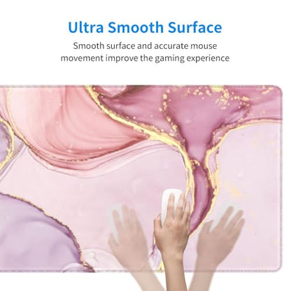 Large Mouse Pads for Desk, Extended Marble Gaming Mousepad for Women Office Gifts, Funny XL Big Stitched Waterproof Nonslip Computer Mats Deskmat for Keyboard, (Pink, 31.5 * 11.8 in) - color: Pink Marble