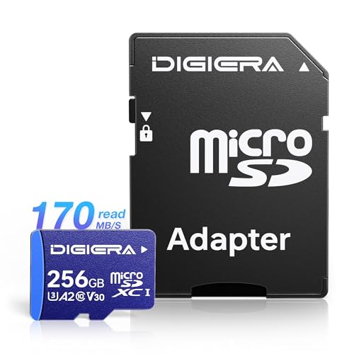 DIGIERA 256GB LT100 microSDXC UHS-I Memory Card with Adapter - up to 170MB/s, C10, U3, V30, 4K, A2, Micro SD Card for Smartphones, Tablets, Cameras, Gaming Consoles, and Drones (1 Pack) - size: 256GB, style: LT100 (170MB/s)