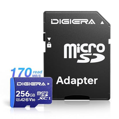 DIGIERA 256GB LT100 microSDXC UHS-I Memory Card with Adapter - up to 170MB/s, C10, U3, V30, 4K, A2, Micro SD Card for Smartphones, Tablets, Cameras, Gaming Consoles, and Drones (1 Pack) - size: 256GB, style: LT100 (170MB/s)