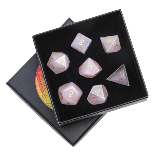mookaitedecor 7 PCS Rose Quartz Stone DND Dice Set for RPG MTG Table Games | Crystal DND Dice, Role Playing Dice, Dungeons and Dragons, Polished Tumbled Stones, Home Decoration - color: Pink
