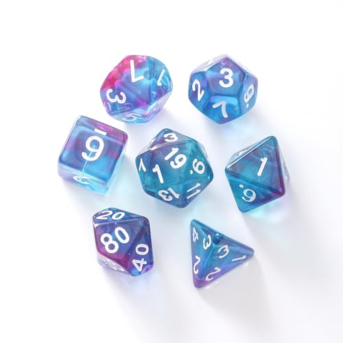 Transparent Blue DND Dice Set of 7pcs (Clear Purple-Blue) | Acrylic Polyhedral Dice Set for D&D, TTRPGs, Dungeons and Dragons, Role Playing Games – D20 System Games - color: Clear Purple-blue
