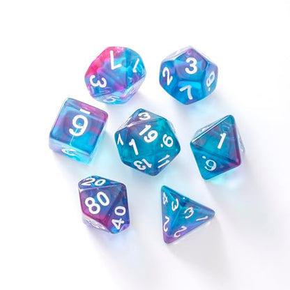Transparent Blue DND Dice Set of 7pcs (Clear Purple-Blue) | Acrylic Polyhedral Dice Set for D&D, TTRPGs, Dungeons and Dragons, Role Playing Games – D20 System Games - color: Clear Purple-blue