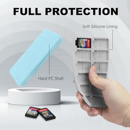 FYY Nintendo Switch Game Case Holder for Switch 2 Cartridge, Light Blue | 24 Game Card Slots & 48 Micro SD Card Slots, Hard Shell, Silicone Lining - color: B-Light Blue