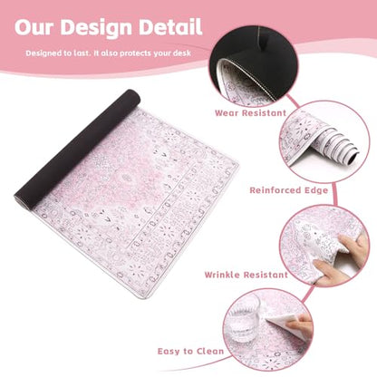 Baziabbo Pink Desk Mat,XXL Extended Large Mouse Pad,Durable Gaming Mousepad with Stitched Edge,Non-Slip Rubber Base Keyboard Desk Pads for Work Home Game - color: B-Pink
