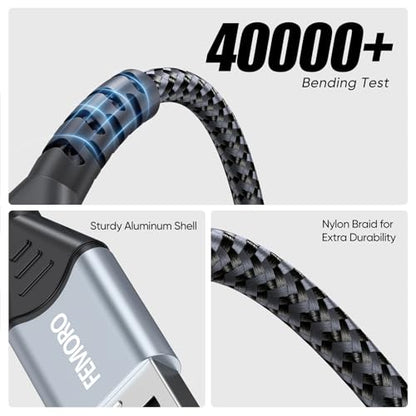 FEMORO Micro USB Cable 6ft 480Mbps Data Transfer & 12W Charging, USB A to MicroUSB 2.0 Cord for Old Kindle Android Smartphone Tablet PS4 Raspberry Pi 3 and More