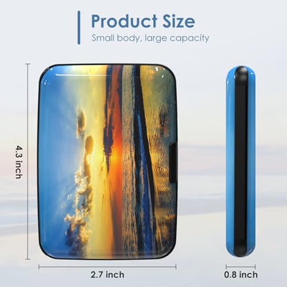 Credit Cards Holder, RFID Blocking Aluminum Wallet Slim Metal Hard Case Mini Travel Wallet ID Case for Women Men, Seaside Sunset - color: Seaside Sunset