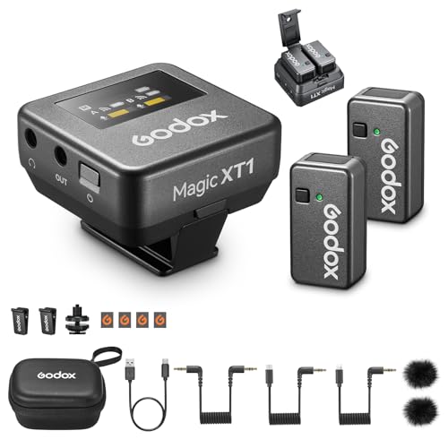 GODOX Magic XT1 Wireless Lavalier Microphone System | 48kHz 24-bit audio, touchscreen, noise reduction, 200m transmission, 16hr runtime, mono/stereo mode, with charging case