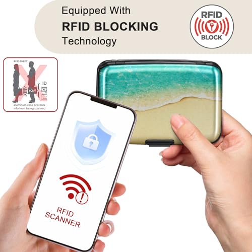 Mini RFID Aluminum Wallet Credit Cards Holder Business Card Case Metal ID Case for Men Women（Beach - color: Beach