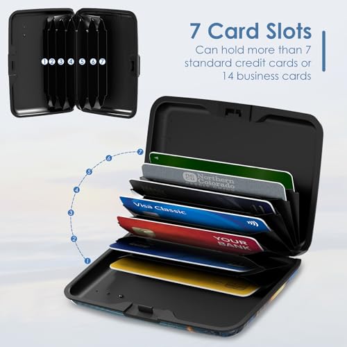 Credit Cards Holder, RFID Blocking Aluminum Wallet Slim Metal Hard Case Mini Travel Wallet ID Case for Women Men, Seaside Sunset - color: Seaside Sunset