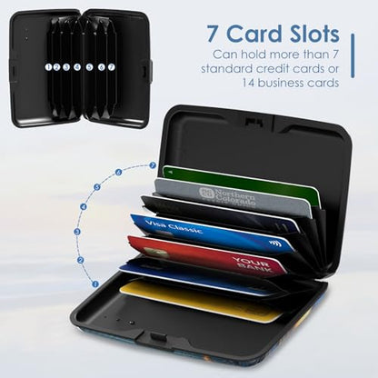 Credit Cards Holder, RFID Blocking Aluminum Wallet Slim Metal Hard Case Mini Travel Wallet ID Case for Women Men, Seaside Sunset - color: Seaside Sunset