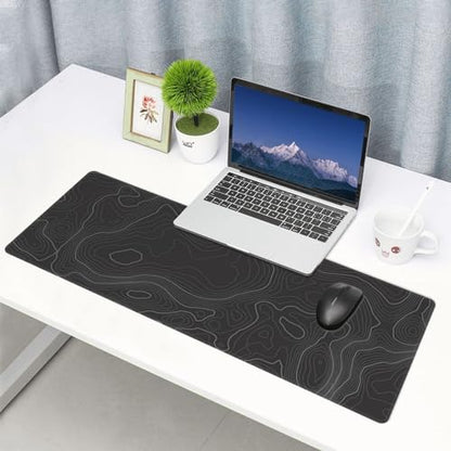 Topographic Contour Extended Big Mouse Pad Large,Gaming Mouse Pad Desk Pad,31.5×11.8 Inch Long Computer Keyboard Mouse Mat Mousepad with 3mm Non-Slip Base and Stitched Edge for Gaming and Office - color: Topographic Contour