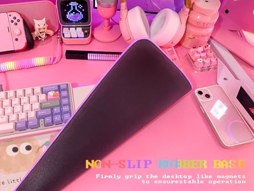 JMIYAV Pink RGB Gaming Mouse Pad 31.5x12 Inch Cute Mousepad PC XL Large Extended Glowing Led Light Up Desk Pad Non-Slip Rubber Base Computer Mat Desk Accessories Gaming Setup Party Puffs - color: Party Puffs