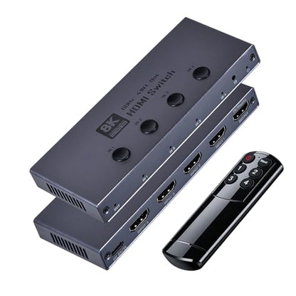 HDMI 2.1 Switch, 8K HDMI Switcher 4 in 1 Out 8K@60Hz 4K@240Hz HDMI 2.1 Switcher Selector with Remote Support CEC 3D HDR HDCP2.3 Dolby Vision/Atmos for PS5/4 Xbox Nintendo Switch Fire Stick
