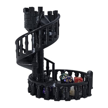Dice Spiral Dark Castle Dice Tower Dungeons and Dragons RPG Tabletop Roleplaying Game Jail D&D (Random 7PCS D20 Dice Set Included) Black - color: Black