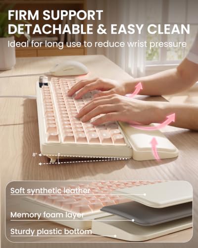 EWEADN Wired Keyboard and Mouse Combo with Detachable Wrist Rest, Quiet Ergonomic Keyboard Mouse Set with Multimedia Knob, RGB Backlit, Double-Shot Keycaps Natural Typing for Laptop, PC - Peach - color: Peach