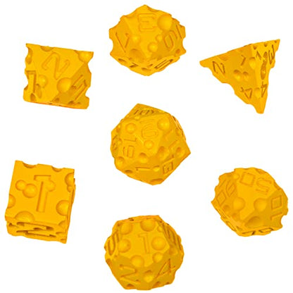 CZYY Cheese Dice Set, 7 Polyhedral Dice for Tabletop RPGs | Food-Themed Novelty Dice, Cheese Hole Details, 3D Printed, For Tabletop Games, Collections & Gamer Gifts
