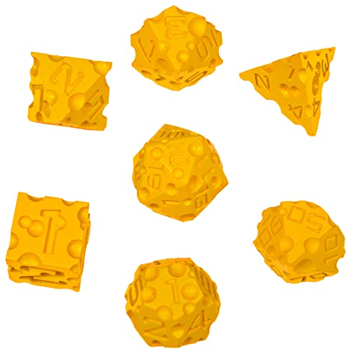 CZYY Cheese Dice Set, 7 Polyhedral Dice for Tabletop RPGs | Food-Themed Novelty Dice, Cheese Hole Details, 3D Printed, For Tabletop Games, Collections & Gamer Gifts